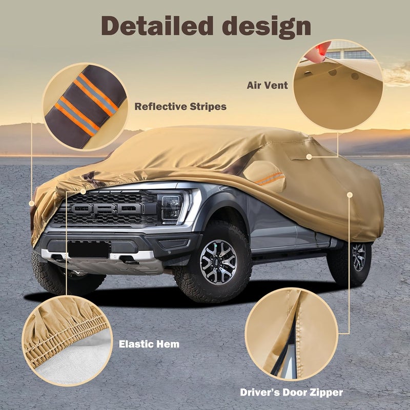 FSGRICH F150 Car Cover Waterproof All Weather Compatible with Ford F150, Outdoor Heavy Duty Anti-UV Car Covers Rain Sun Snow Protection with Zipper and Windproof Buckle - Image 2